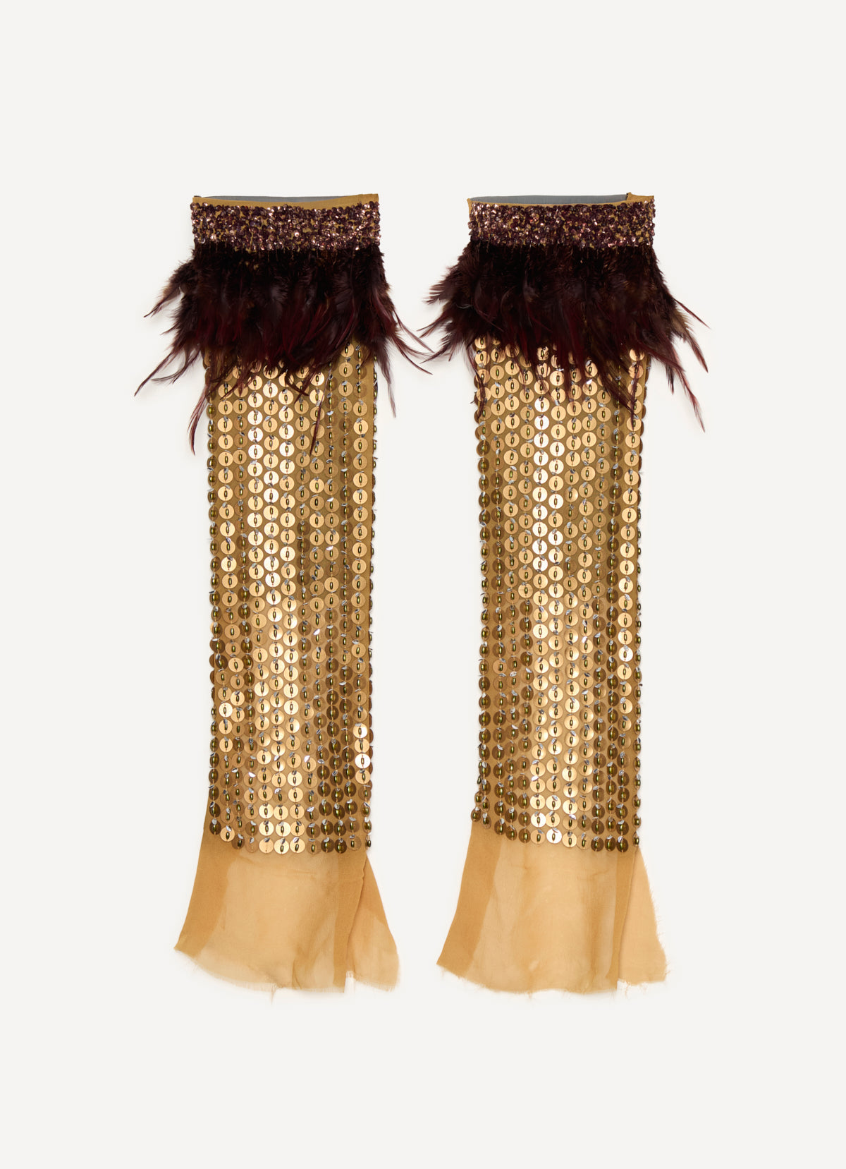 Hand Embroidered Sequin Feather Leg Warmers