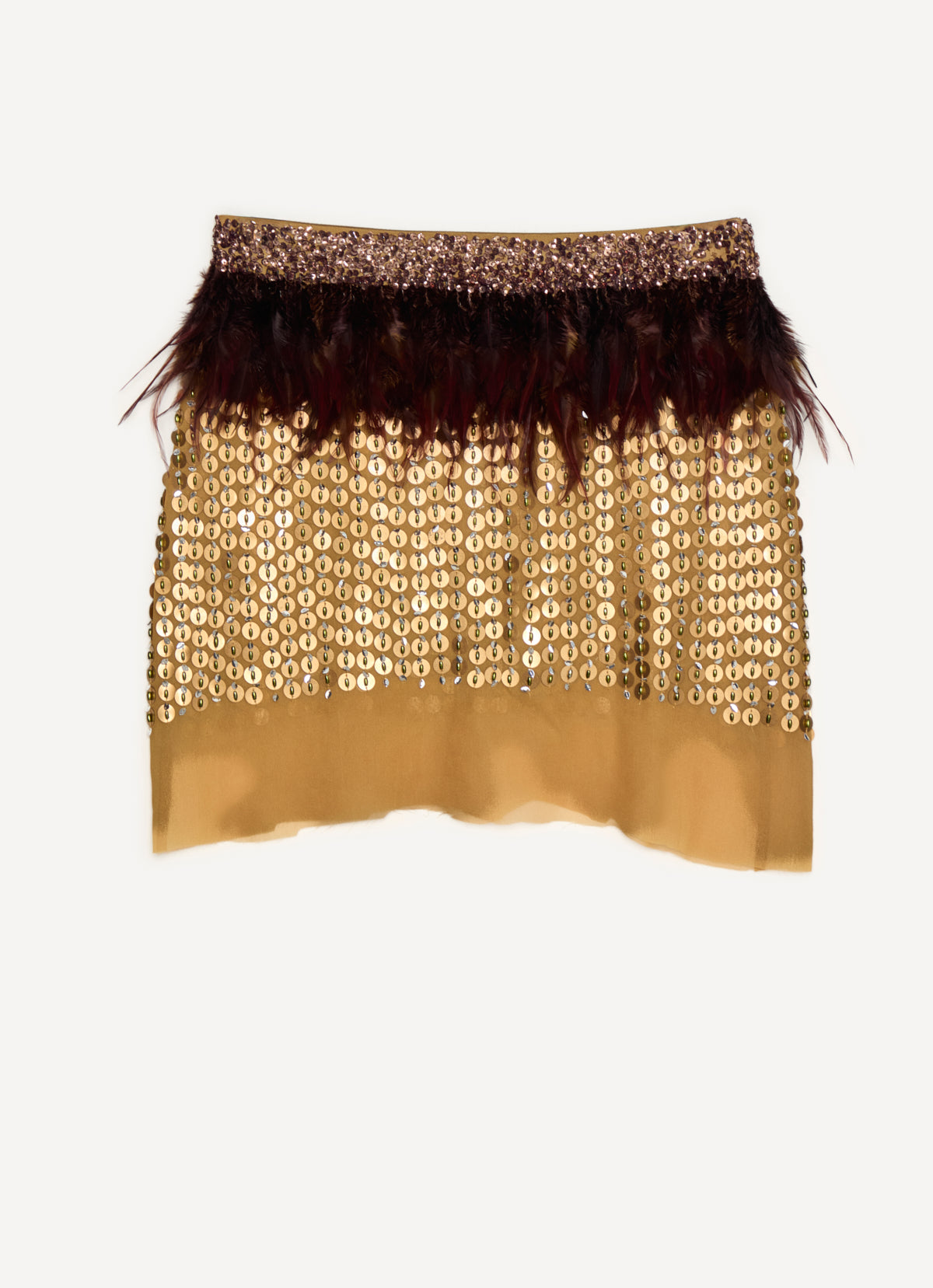 Hand Embroidered Sequin & Feather Skirt