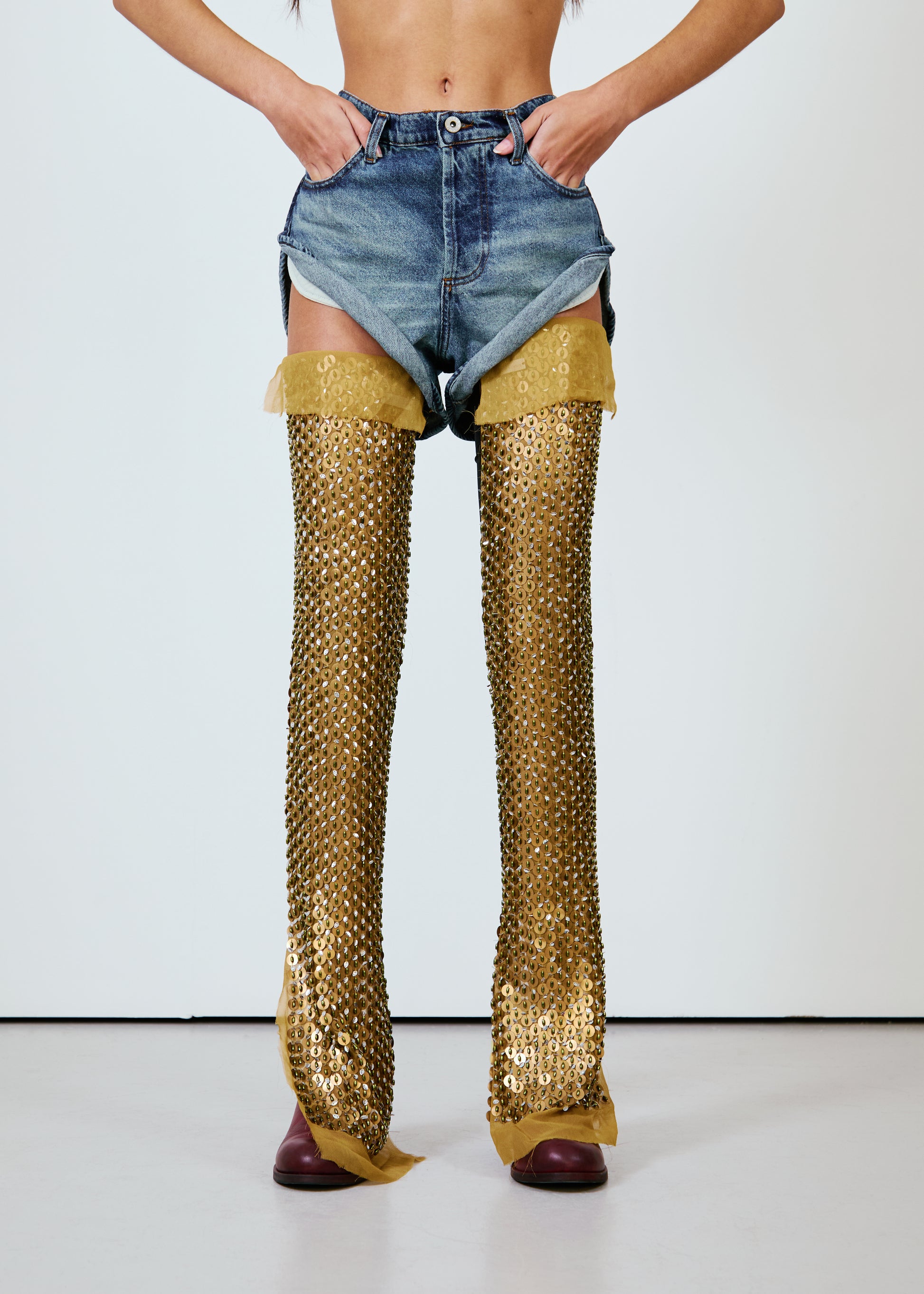 Hand Embroidered Sequin Thigh Warmers