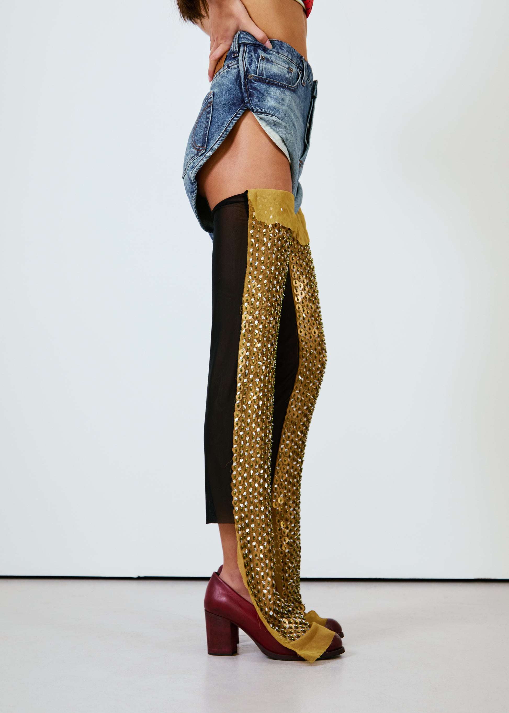 Hand Embroidered Sequin Thigh Warmers